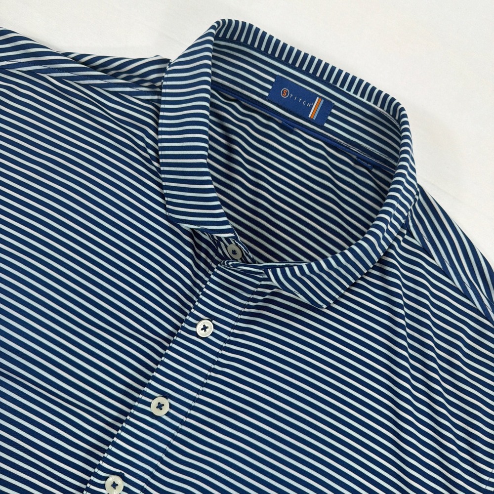 Stitch Golf Polo Shirt Striped Performance Stretch Size Large Blue White Oaks